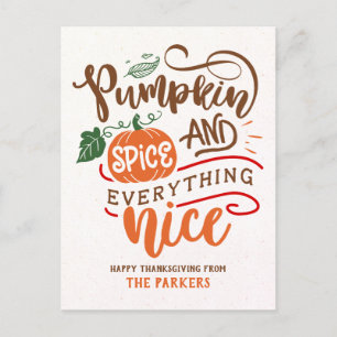 Carte Postale Épice citrouille et tout Nice Thanksgiving