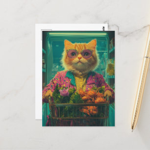 Carte Postale Épicerie amusante Ginger Cat en Lunettes de soleil