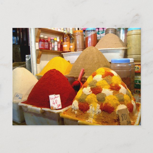 Carte Postale Épices dans un marché traditionnel, Maroc (Devant)