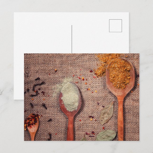 Carte Postale Épices sur cuillères (Devant / Derrière)