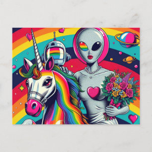 Carte Postale Épouse Alien sur une licorne