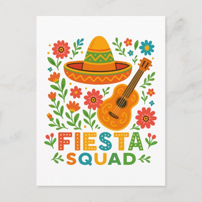 Carte Postale Équipe de Fiesta - Vibes de fête colorées (Devant)