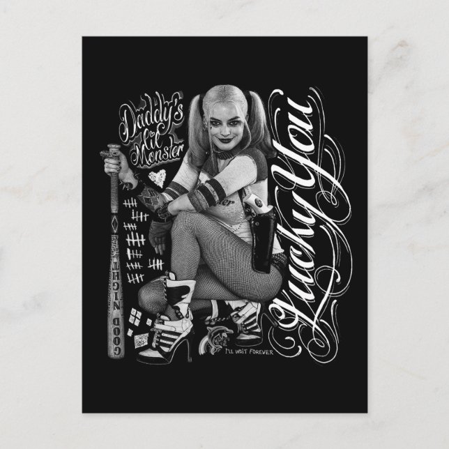 Carte Postale Équipe de suicide | Harley Quinn Typographie (Devant)