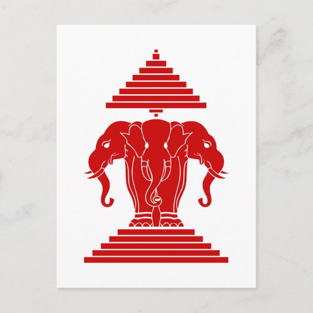 Carte Postale Erawan Trois éléphant en tête Lao / Laos Drapeau (Devant)