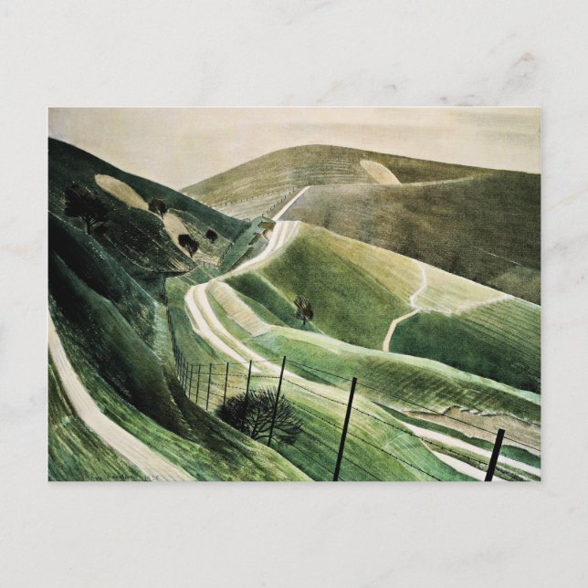 Carte Postale Eric Ravilious - Chalk Paths, célèbre oeuvre d'art (Devant)