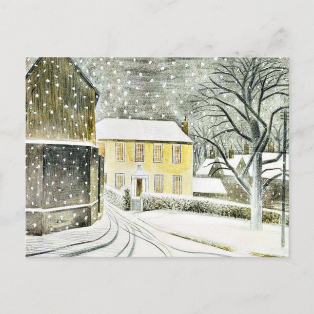 Carte Postale Eric Ravilious - chemin Hallstead en neige, (Devant)