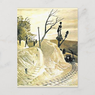 Carte Postale Eric Ravilious - Train à vapeur tournant autour d'
