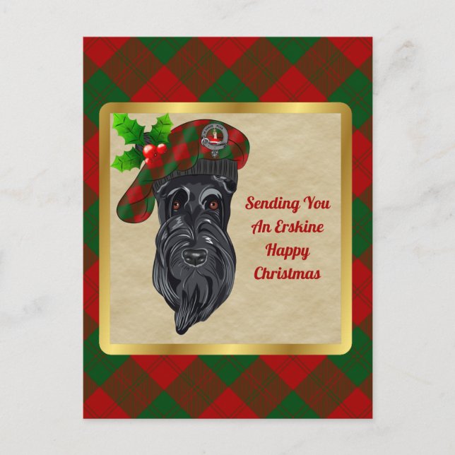 Carte Postale Erskine Clan Badge & Tartan Christmas Postcard (Devant)