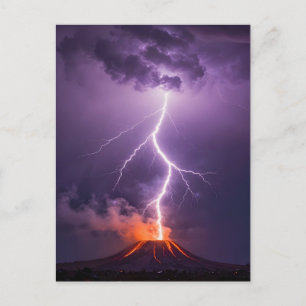 Carte Postale Éruption Dramatique de Foudre de Volcan la Nuit