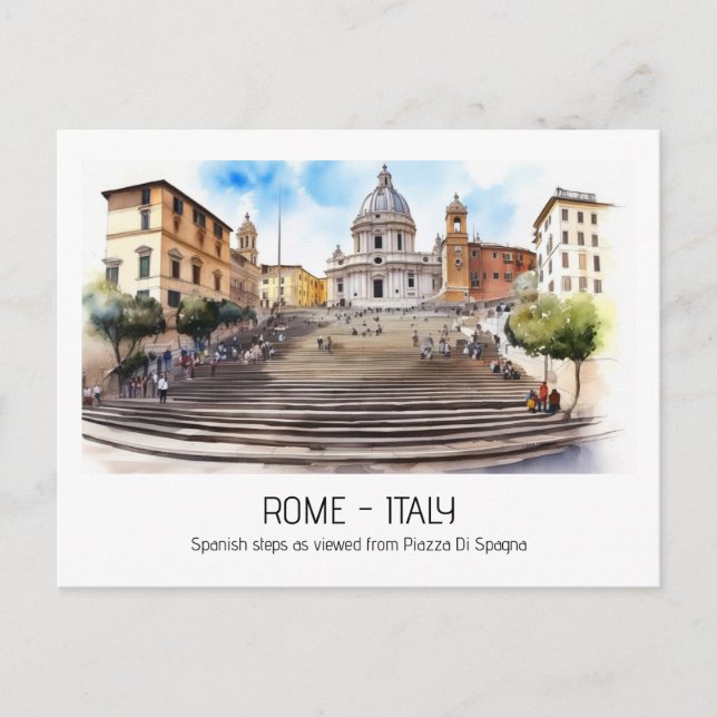 Carte Postale Escalier espagnol aquarelle Rome Italie gardien de (Devant)