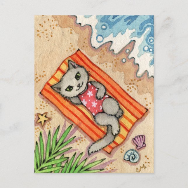 Carte Postale Escape - Cute Beach Cat Art (Devant)