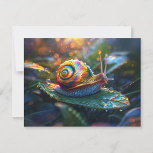Carte Postale Escargot arc-en-ciel sur la feuille