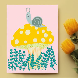 Carte Postale Escargot de Whimsical sur Cute de Champignons Magi