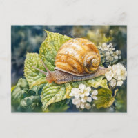 Escargot sur bois de pin peinture aquarelle