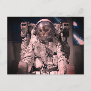 CARTE POSTALE ESPACE CHAT ASTRONAUTE
