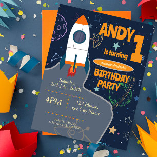 Carte Postale Espace Extérieur Anniversaire Fête Rocket Planètes