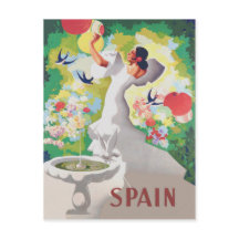 Espagne Senorita Oiseaux Fleurs Fête Jardin