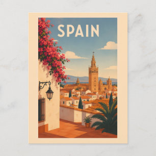 Carte Postale Espagne Séville Illustration Art de Voyage Vintage