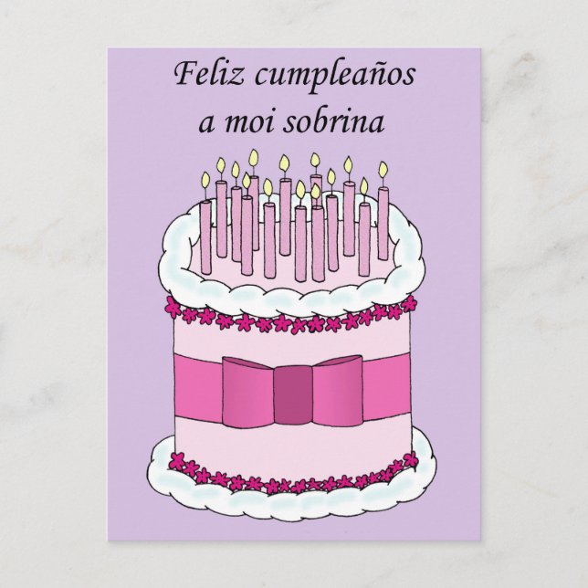 Carte Postale Espagnol Joyeux Anniversaire Niece Cartoon Gâteau (Devant)
