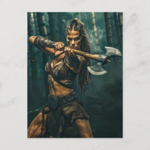 Carte Postale Esprit de guerrière de femme Viking canalisant