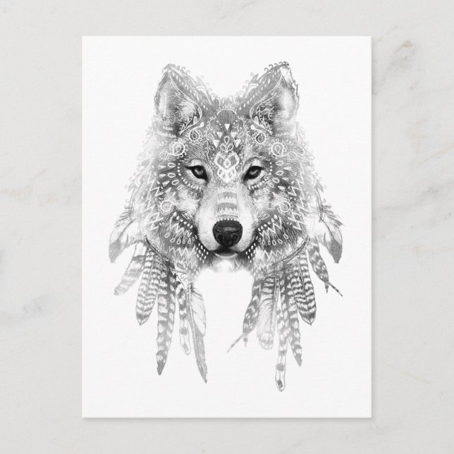Carte Postale Esprit de loup tribal (Devant)