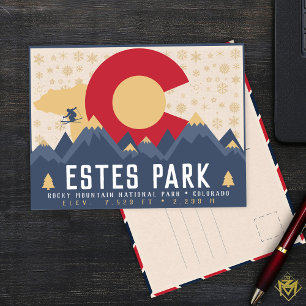 Carte Postale Estes Park Colorado Drapeau Montagne Ski Vintage