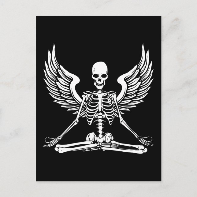 Carte Postale Esthétique de yoga Goth Wings Méditer Ange squelet (Devant)