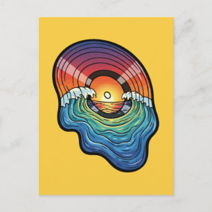 Carte Postale esthétique vinyle vague coucher de soleil rétro