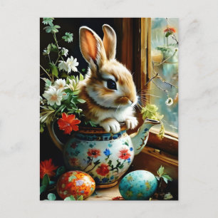 Carte Postale Estrébunny aux fleurs d'oeufs peints
