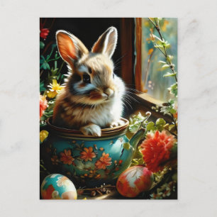 Carte Postale Estrébunny avec oeufs peints et fleurs