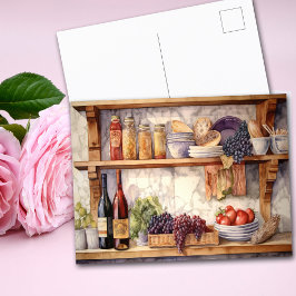 Carte Postale Étagères de cuisine vintage AI Pays vignoble raisi