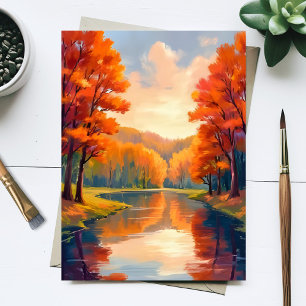 Carte Postale Étang d'automne   Nature aquarelle du feuillage d'