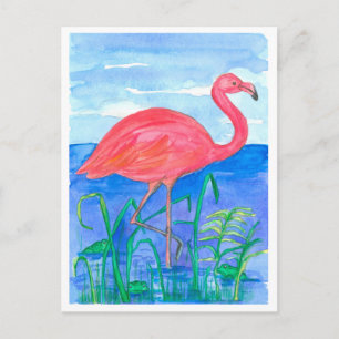 Carte Postale Étang de grenouille Flamant rose