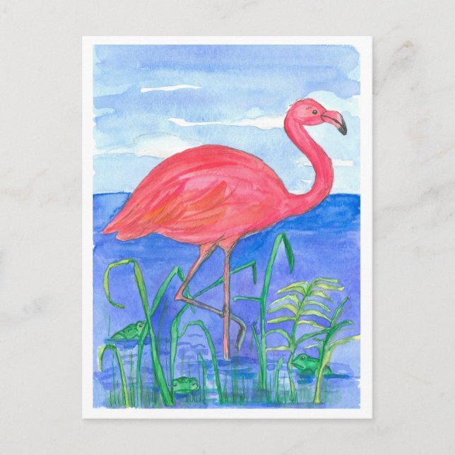 Carte Postale Étang de grenouille Flamant rose (Devant)