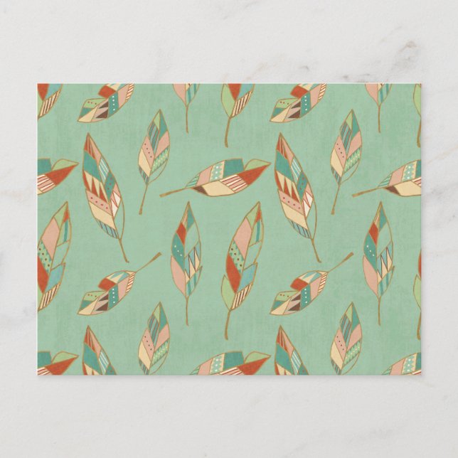 Carte Postale Étape Geo Sud-Ouest | Motif de plumes vertes (Devant)