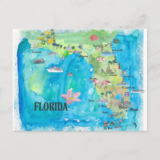 Carte Postale État de Floride USA Impression d'art fin Rétro Vin (Devant)