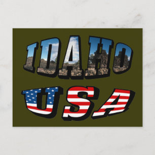 Carte Postale État de l'image Idaho et drapeau USA Texte