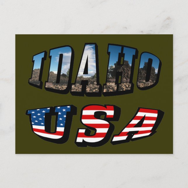 Carte Postale État de l'image Idaho et drapeau USA Texte (Devant)