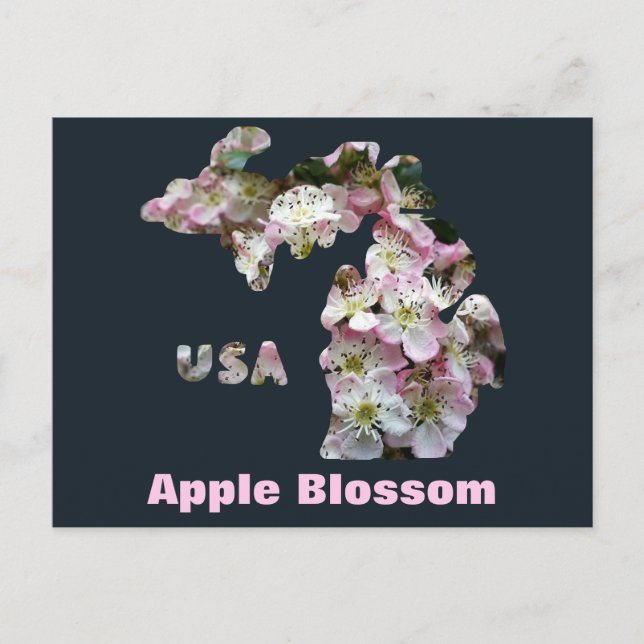 Carte Postale État du Michigan et fleurs d'Apple (Devant)