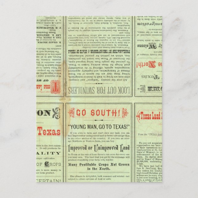 Carte Postale État du Verso du Texas (Devant)