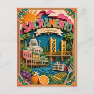 Carte Postale États découpés Sacramento Californie Art en papier