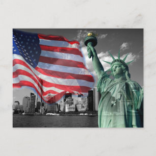 Carte Postale États-Unis : Lady Liberty, American Flag, New York