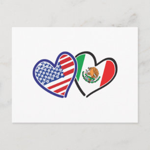 Carte Postale États-Unis Mexique Coeur Flags