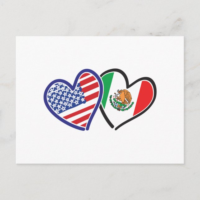 Carte Postale États-Unis Mexique Coeur Flags (Devant)