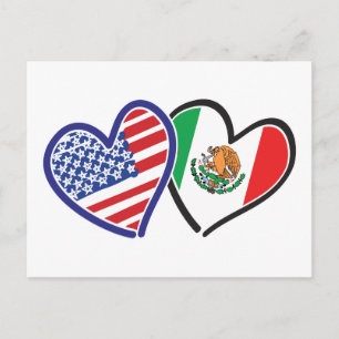 Carte Postale États-Unis Mexique Coeur Flags