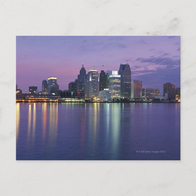 Carte Postale États-Unis, Michigan, skyline de Detroit, nuit (Devant)