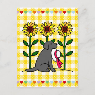 Carte Postale Été Black Labrador avec des tournesols