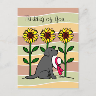 Carte Postale Été Black Labrador avec des tournesols