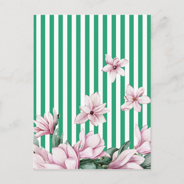 Carte Postale Été, printemps, imprimé magnolia rayé vert (Devant)
