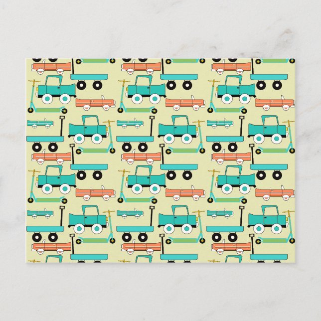 Carte Postale Été Rétro Roues Scooters Voitures Wagons Camions (Devant)